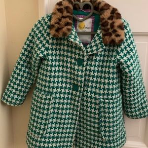 Mini Boden girls wool coat, 2T-3T, green and white.